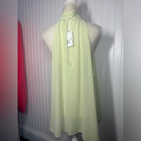 Forever 21 Pistachio woven rosette mock neck blouse NWT Fairycore whimsy light - Picture 3 of 6